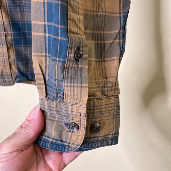 Filson Shirt Mens Small Navy Blue Tan Plaid Long Sleeve Gorpcore - Picture 6 of 8